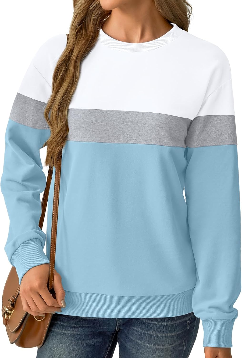 Womens Sweatshirts Cotton Crewneck Tops Long Sleeve Cute Lightweight Fall Winter Loose Casual Pullover with Pockets - Image 3