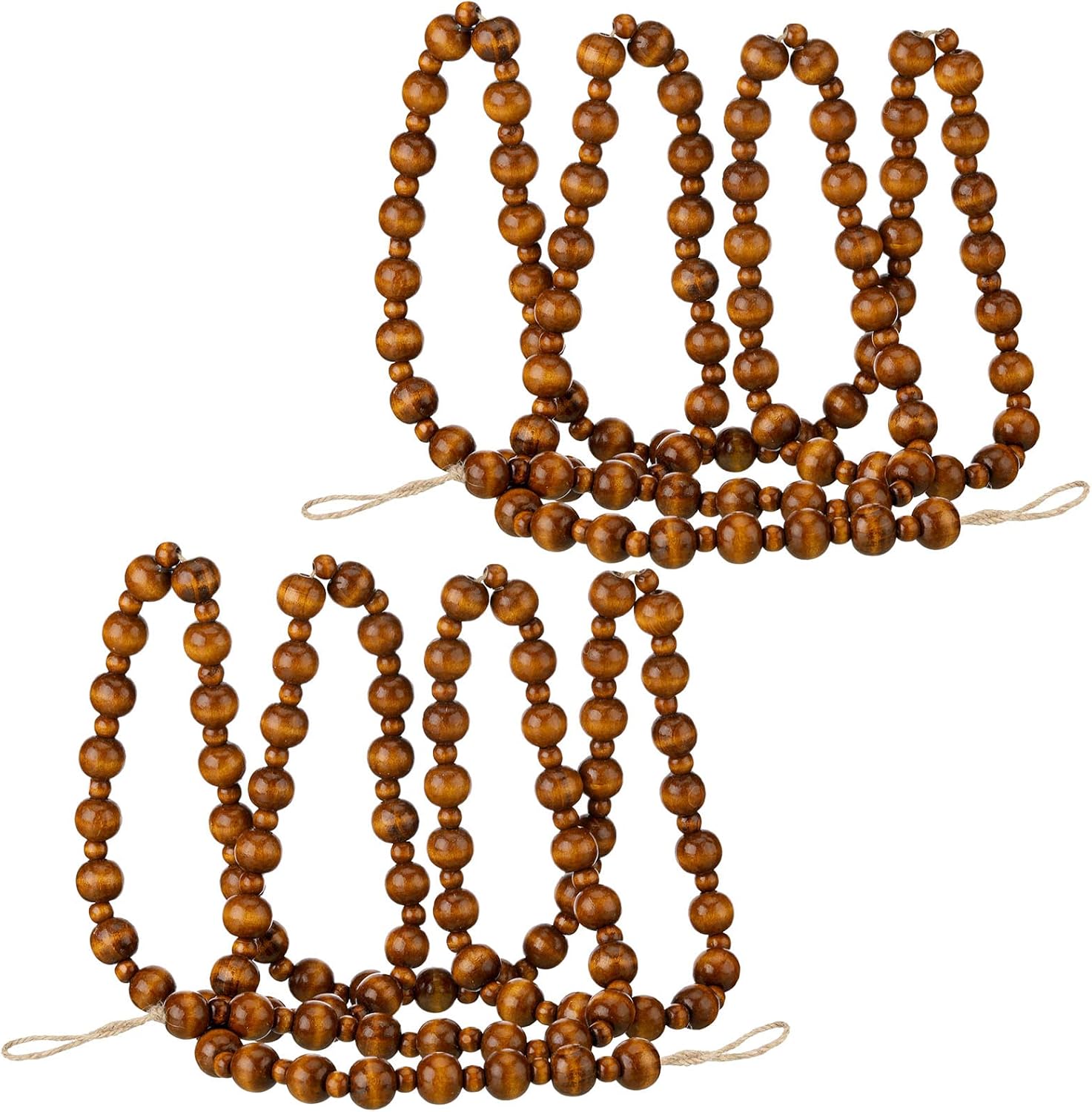 2 Pcs/ 14.4 Feet Christmas Wooden Beads Garland Xmas Wooden Tree Beads Rustic Round Craft Decorative Christmas Tree Farmhouse Decor Boho Vintage Garland for Decoration Supplies(Coffee)