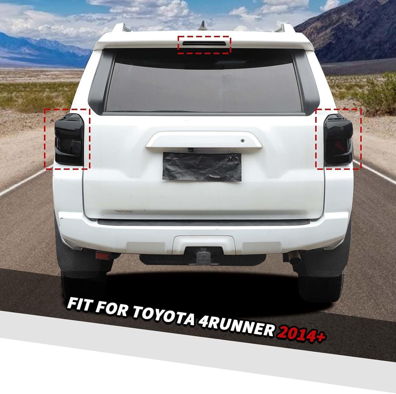 Jimen Fit for Toyota 4Runner 2014-2024, 3PCS Third Brake Light Trim & Smoked Tail Light Cover
