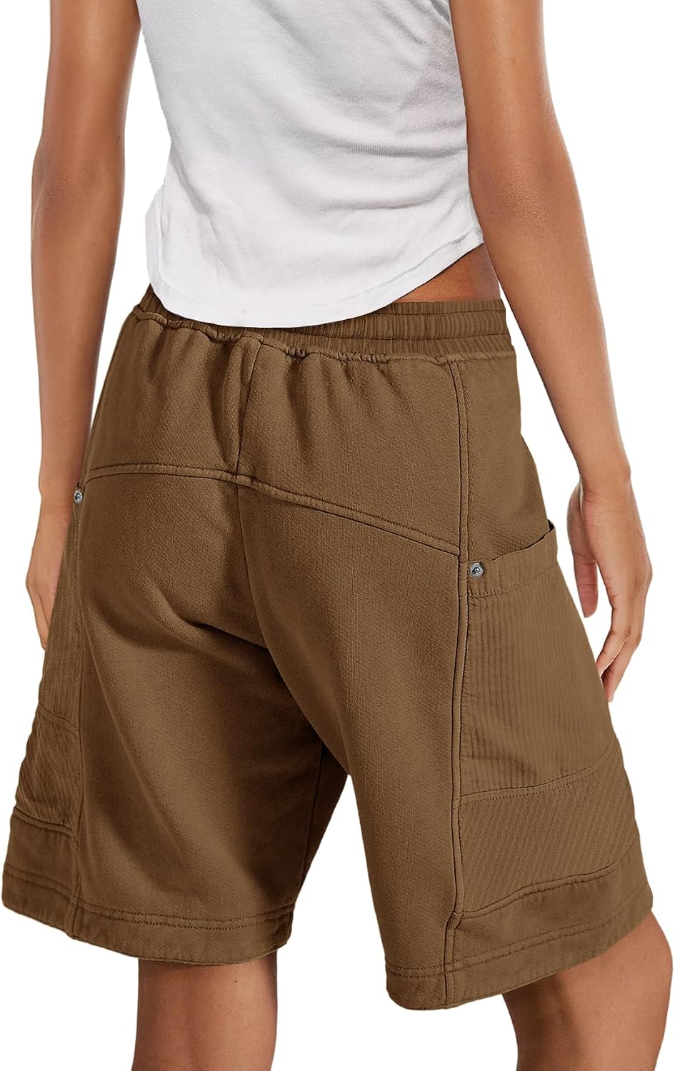 Yanekop Womens Summer Baggy Shorts Drawstring Elastic Waist Casual Cargo Long Shorts Comfy Sweat Shorts with Pockets