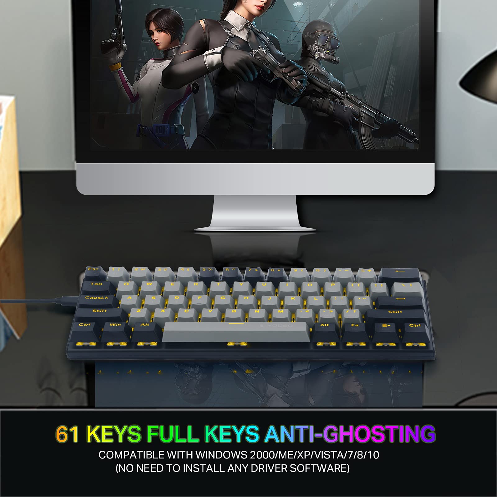 60 Mechanical Keyboard, EYOOSO Gaming Keyboard with Red Switches and