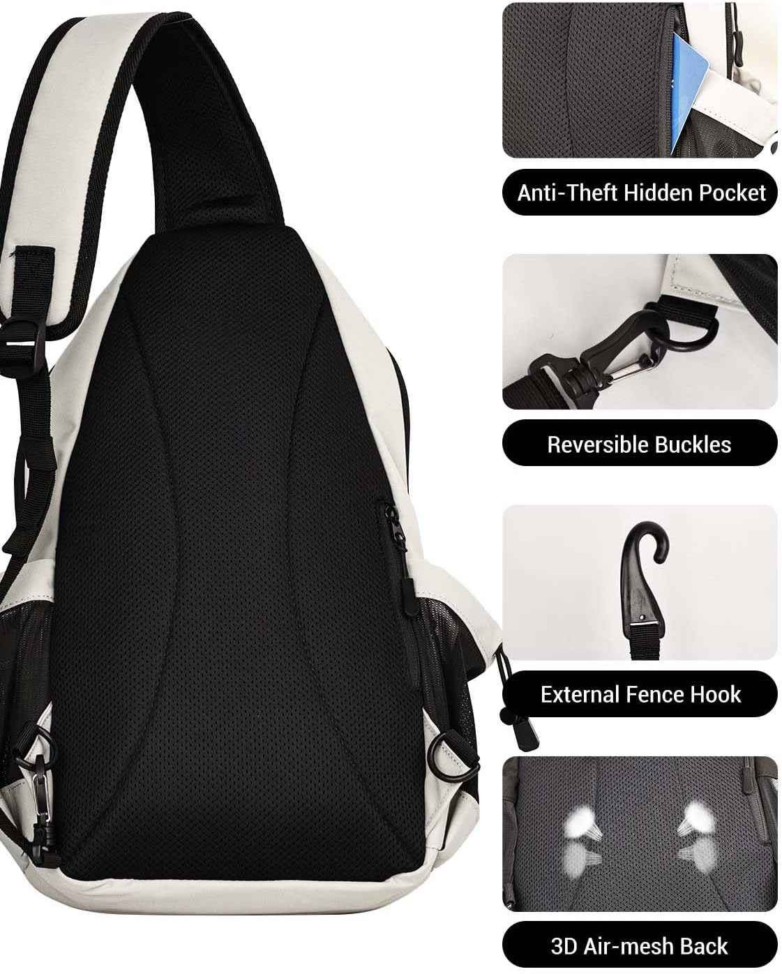 Warping Point Pickleball Bag, Adjustable Large Capacity Pickleball Crossbody Backpack for Women Men, Sling Padel Bag Hold 2 to 4 Paddles with Multiple Compartments, Wet & Safety Pocket Fence Hook - Image 3