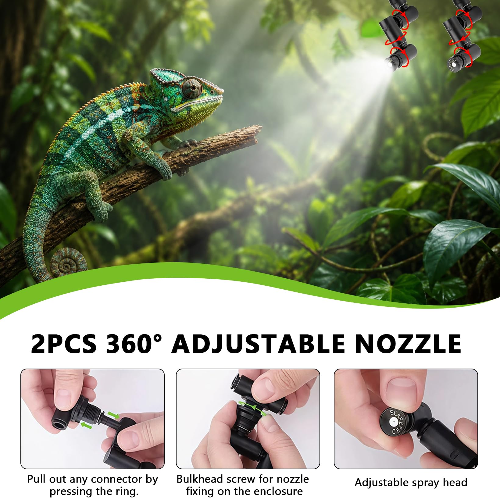 Sistema de riego terrario, nebulizador automático de reptiles con mando a distancia, pantalla táctil y temporizador, boquillas de pulverización ajustables 360°, sistema inteligente de humidificación