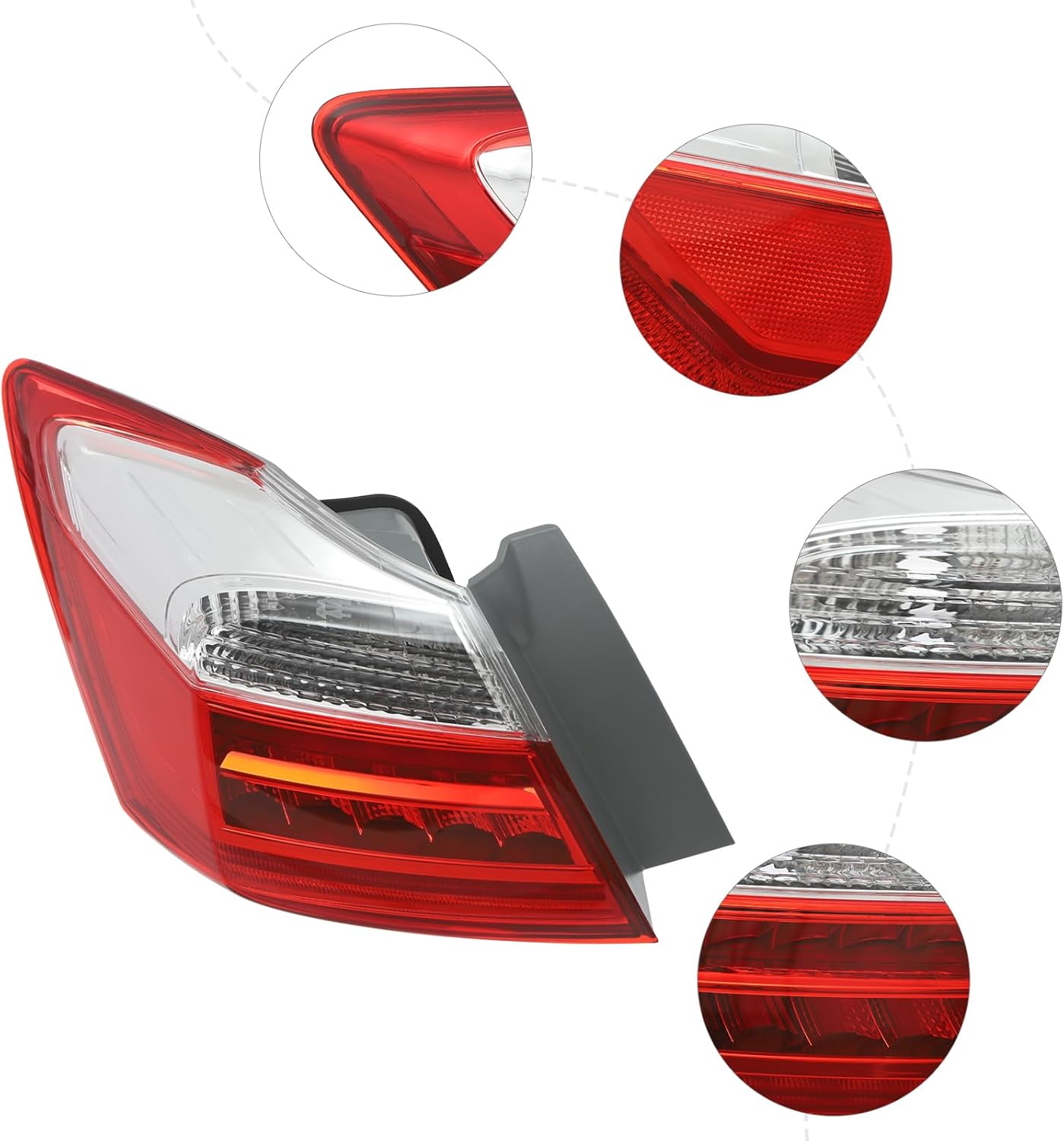 Taillight Assemblies for 2013-2015Honda Accord Sedan EX-L/Touring LED Taillight Version Left Drive Side Brake Stop Lamp, Parking Light Red Clear Lens