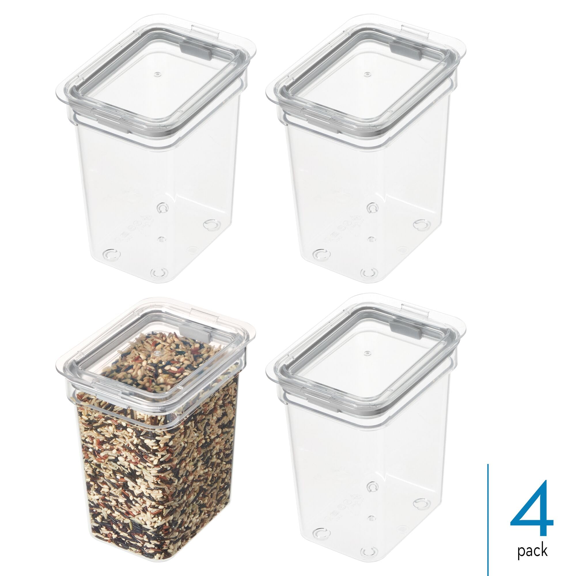 InterDesign iDesign - Set di 4 contenitori piccoli per alimenti con coperchio ermetico, per cucina o dispensa, colore: trasparente