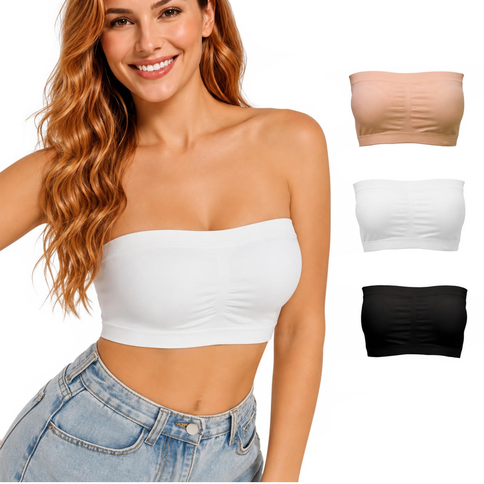Avondii Damen Bandeau BH Ohne Träger Nahtlos Bandeau Top Atmungsaktiv Stretch Trägerloses Bustier Ohne Bügel