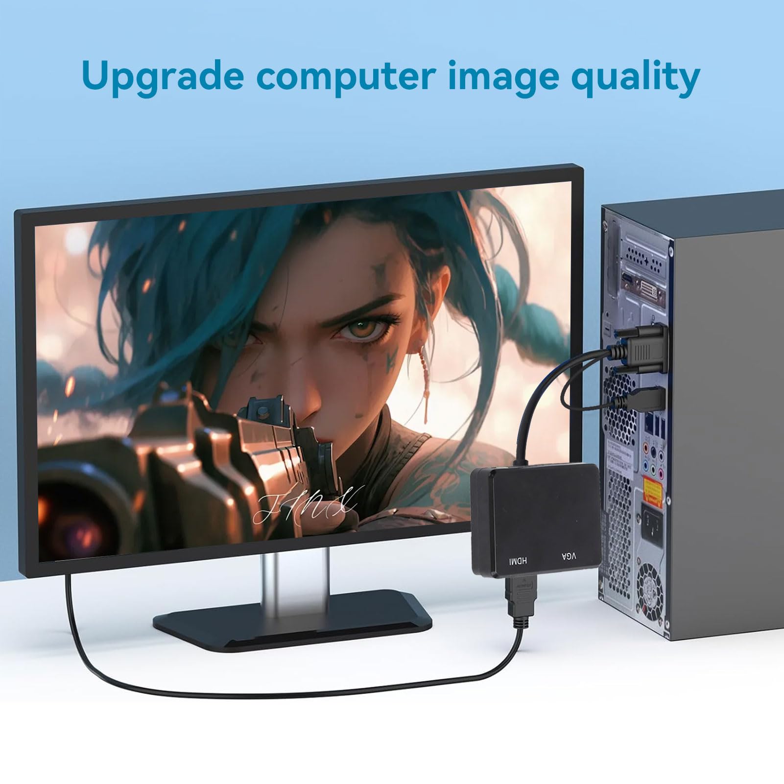 Agatige Adattatore da VGA a HDMI, Interfaccia Adattatore da VGA a HDMI 1080p (1 in 2 out) Convertitore Splitter di Alta Definizione per PC Proiettore del Computer HDTV(Nero)