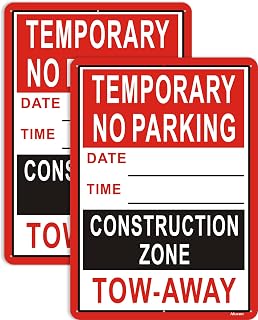 Temporary No Parking Signs Construction Zone Tow Away Signs 14x10 inches Metal No Parking Signs Reflective Rust Aluminum UV Protected Weatherproof Sturdy Easy Mounting 2 Pack