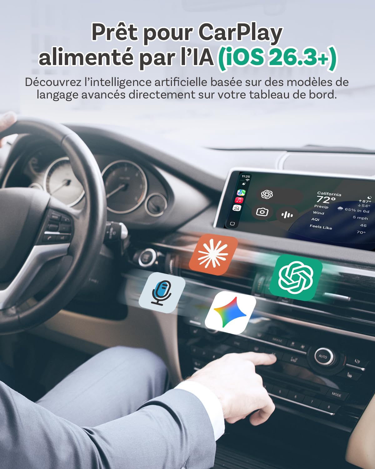 OTTOCAST Play2Video Ultra, 3-en-1 Boîtier AI pour Netflix/Youtube/Prime Video, Adaptateur CarPlay sans Fil & Android Auto avec clé USB, Wi-FI Dual Band, Bluetooth 5.4, 4Go+32Go, Plug & Play