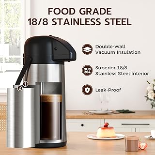 Coffee Carafe for Keeping Hot - Gezoss 102OZ / 3L Airpot Coffee Dispenser with Pump - Large Coffee Carafe for Hot Drinks Tea Liquid - Insulated Stainless Steel Hot Water Beverage Urn for Parties