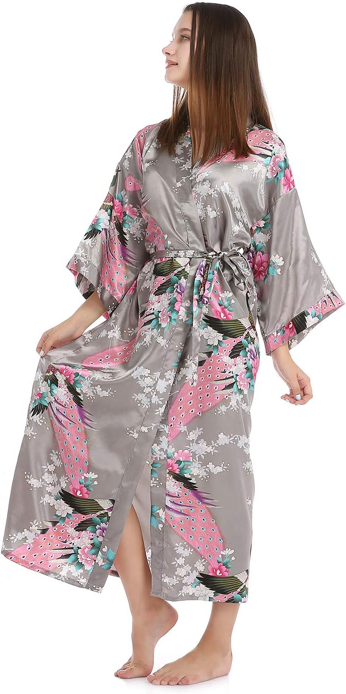 MAYILNSIN Kimono Da Donna, Vestaglia Lunga In Seta, Per Matrimoni, Feste, Pigiameria, Pigiameria, Abbigliamento Da Casa, Taglie Forti, Argento, S - Foto 6