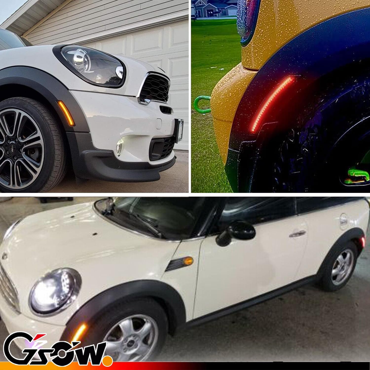 Mini Cooper Grill Lights 4-Piece Smoked LED Side Marker Light Kit For Mini Cooper 2007-2013/14 - Amber Front, Red Rear Mini Cooper LED Side Markers - Foto 9