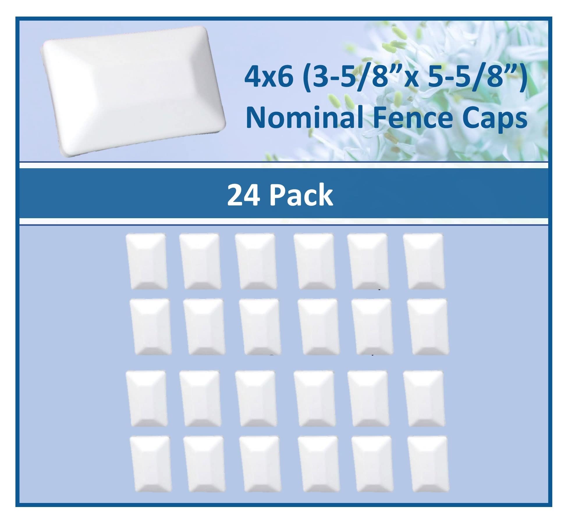 Photo 1 of (24-Pack) Fence Post Caps - Protect Wooden Fence Poles Outdoor in Low Profile Made in USA (4x6 inch, White, 24)