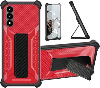 Case Compatible for Vortex Jk68 M6711 Phone Case Stand Cover [with 1* Tempered Glass Screen Protector] Hybrid Case [Folding Support Magnetic] [Frosted Anti-Fingerprint] ZJBB-Red