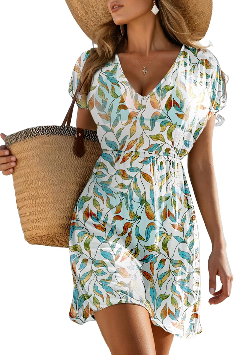 Dokoto Womens V Neck Sheer Mesh Beach Bathing Suit Cover Up Bikini Dress image 2