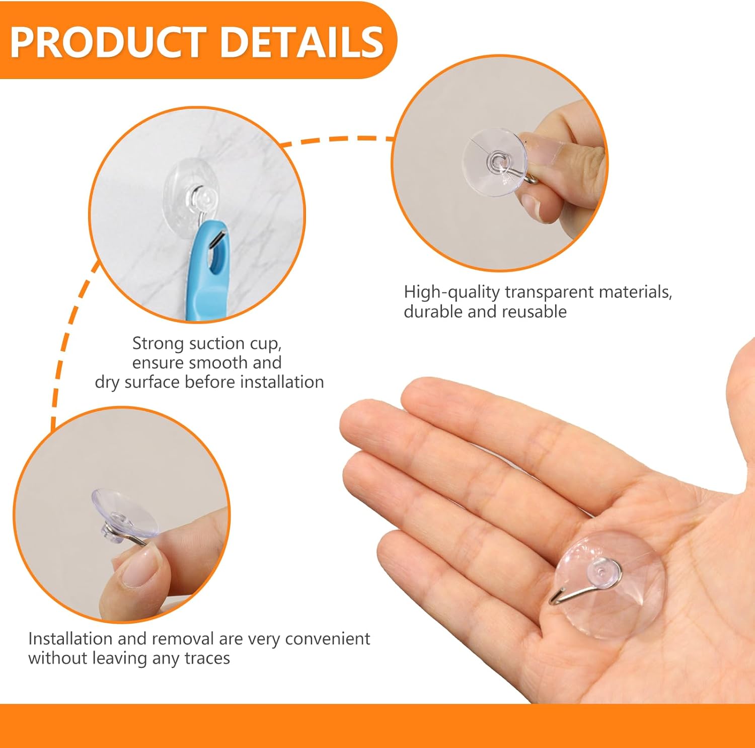 40Pack Small Suction Cup Hooks 1.2Inch Clear Suction Cups with Metal Hooks, PVC Removable and Reusable Utility Hooks for Glass Windows, Mirrors, Doors, Tiles, Shower, Kitchen, Bathroom