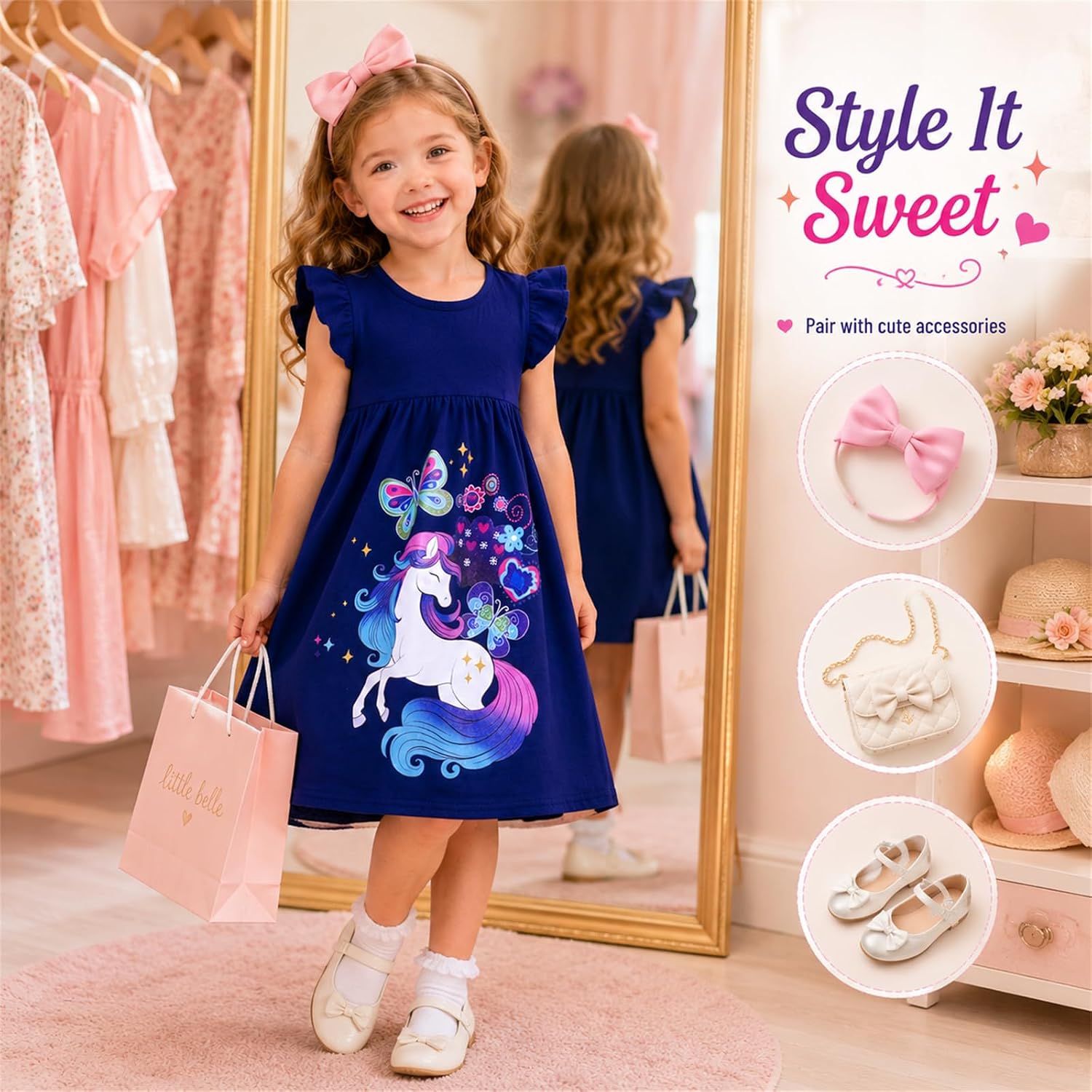 VIKITA Girls Dresses Summer Short Sleeve Clothes School Outfits for Kids 2-12 Years