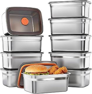 10 Pack Stainless Steel Food Storage Containers with Airtight Lids, 50 Oz Each - Stackable, Leakproof Kitchen/Freezer Meal Prep Containers (Dishwasher Safe)