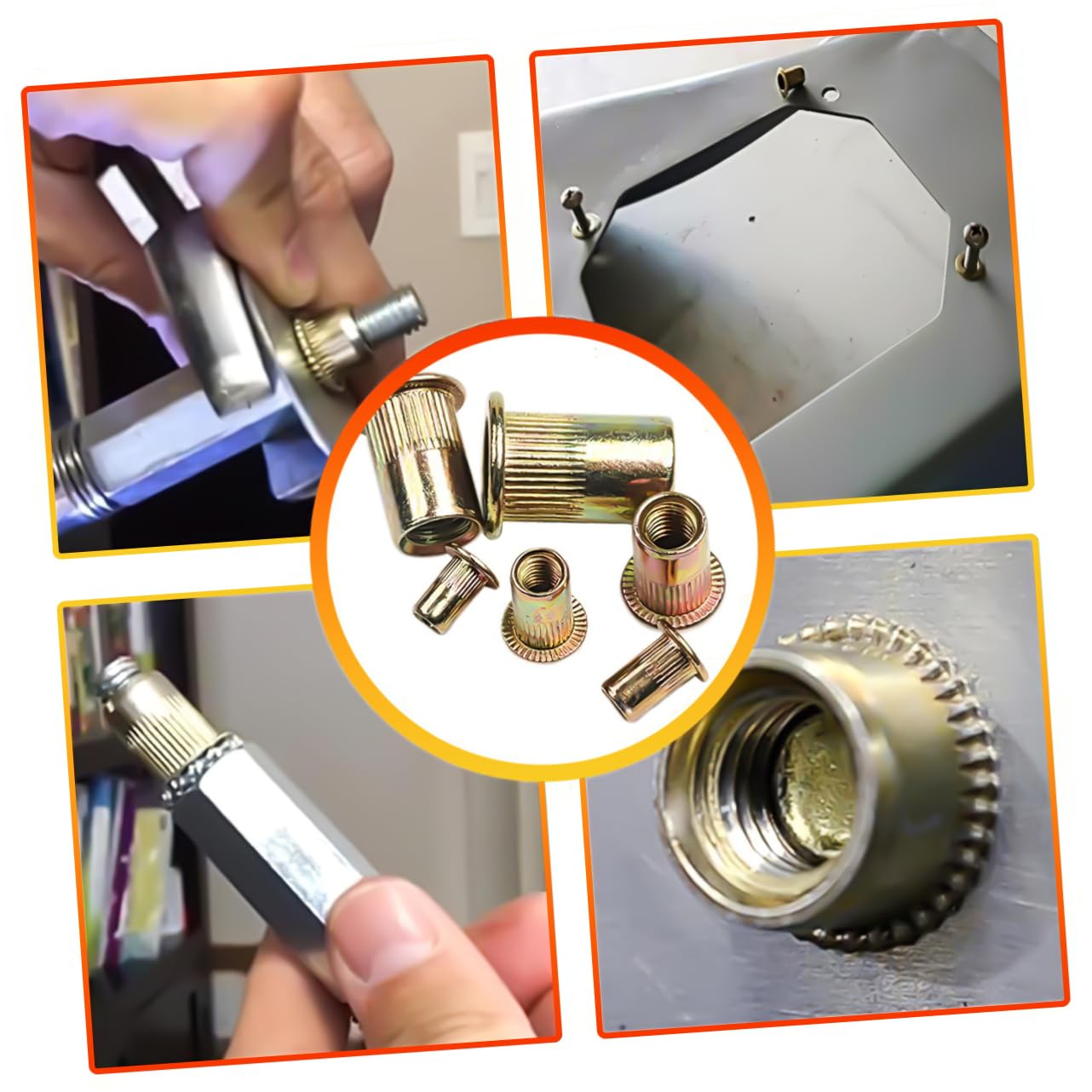 Cabilock 500 Pezzi Dado Per Rivetti a Pressione in Acciaio Al Carbonio Kit Di Dadi Per Rivetti Inserti Di Dado Rivetti Filettati Rivettare i Dadi Golden Acciaio Al Carbonio Zincato