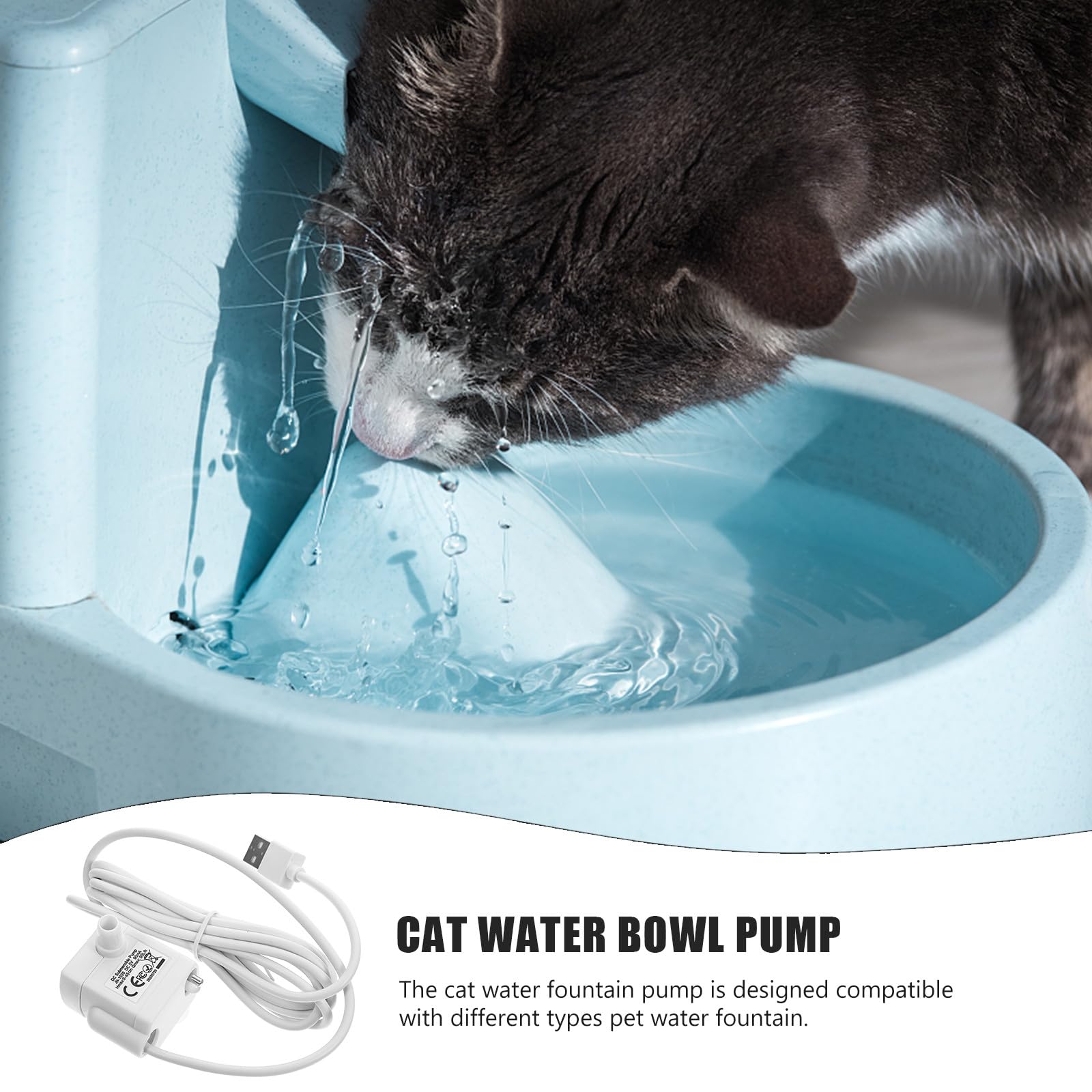 Veemoon Bomba de Fuente Sumergible para Mascotas 5v 1a Luz Indicadora, Bomba de Agua Ajustable Antiséquedad para Dispensador de Agua de Gato, Repuesto Silencioso y Compatible