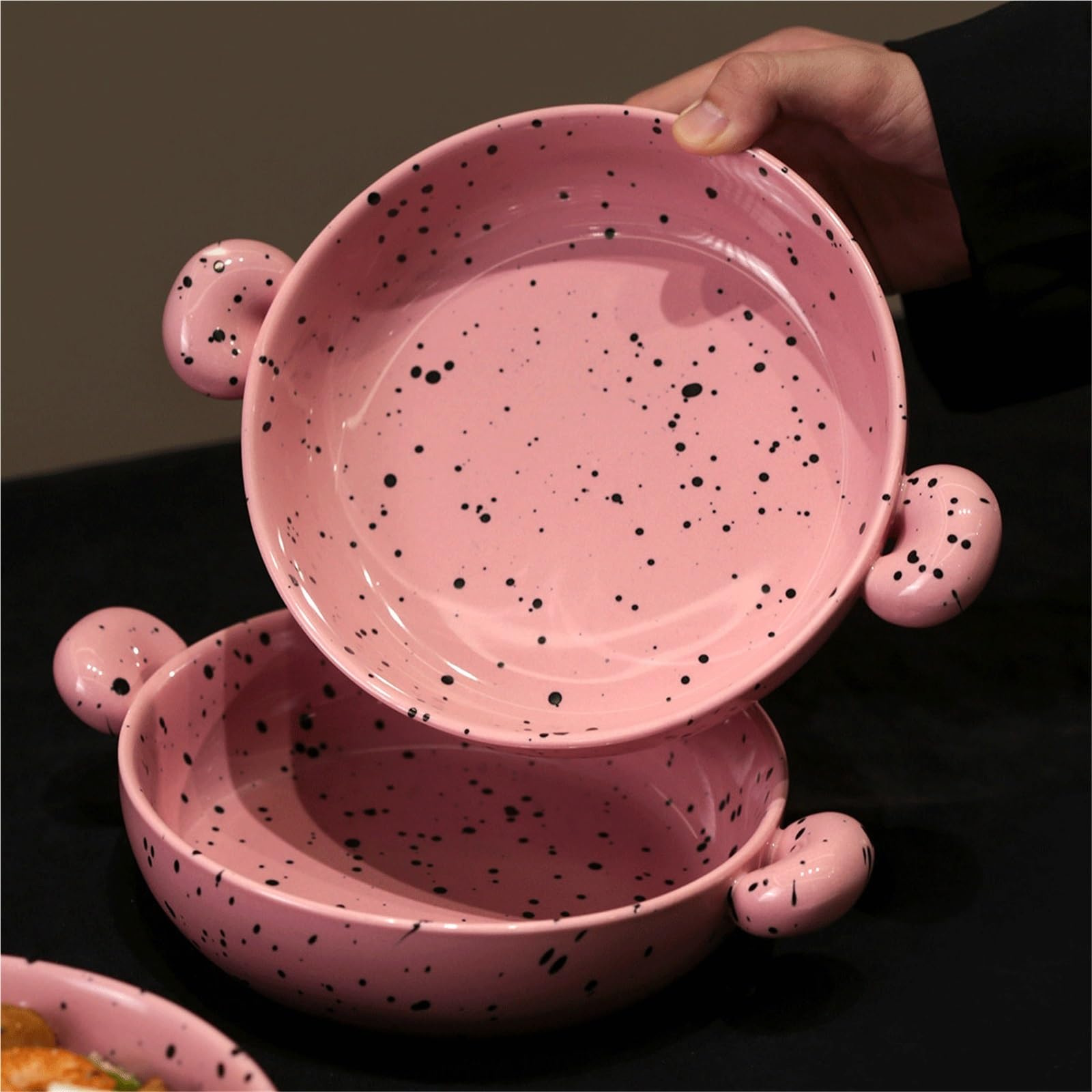Fuente for hornear de cerámica con dos asas rosa y negra Bocadillos