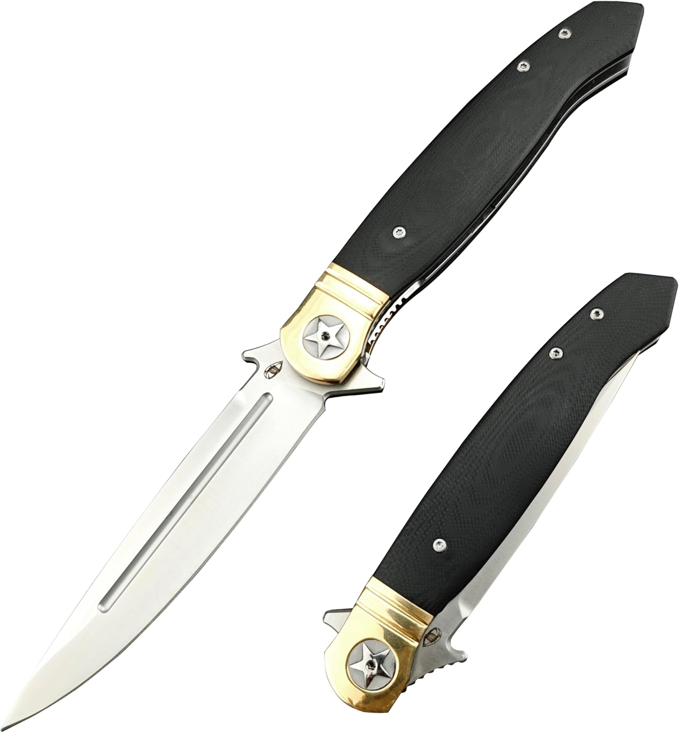 10" Large Finka-NKVD Flipper Opening Pocket Knife，Folding Knives with Clip and Liner Lock，440C Blade and Brown G10 Handle，EDC Tool for Camping，Hiking，Fishing (Black)