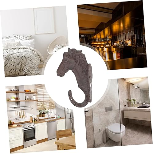 Miniatura 8 de Zerodeko 2 ganchos de almacenamiento resistentes ganchos resistentes ganchos de pared de hierro fundido de caballo, ganchos de pared de cabeza de