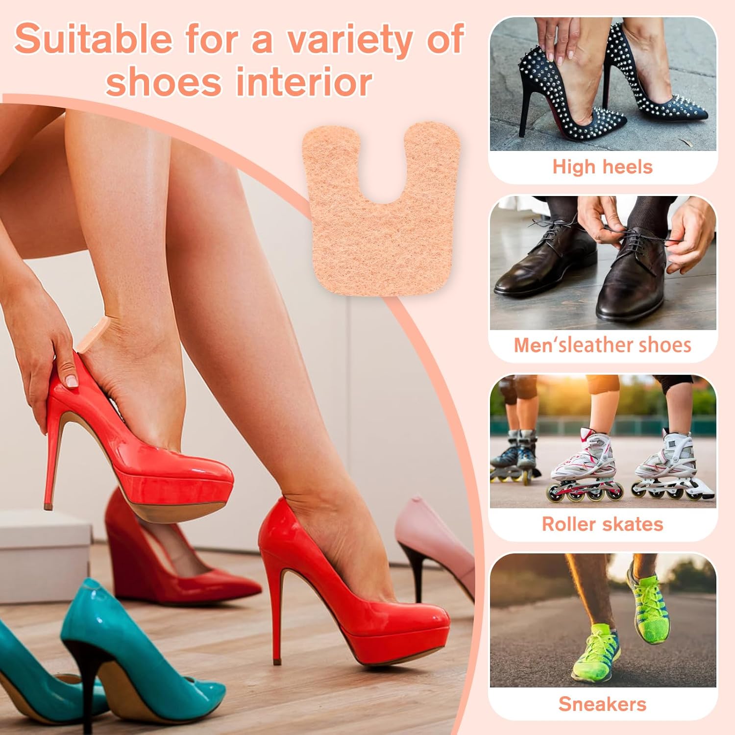 36 Pcs U-Shaped Callus Cushion, Soft Corn Pad for Foot Bottom, Felt Adhesive Metatarsal Pads, Beige Heel Protectors for Pain Relief, Prevent Calluses from Rubbing in Shoes for Men & Women.