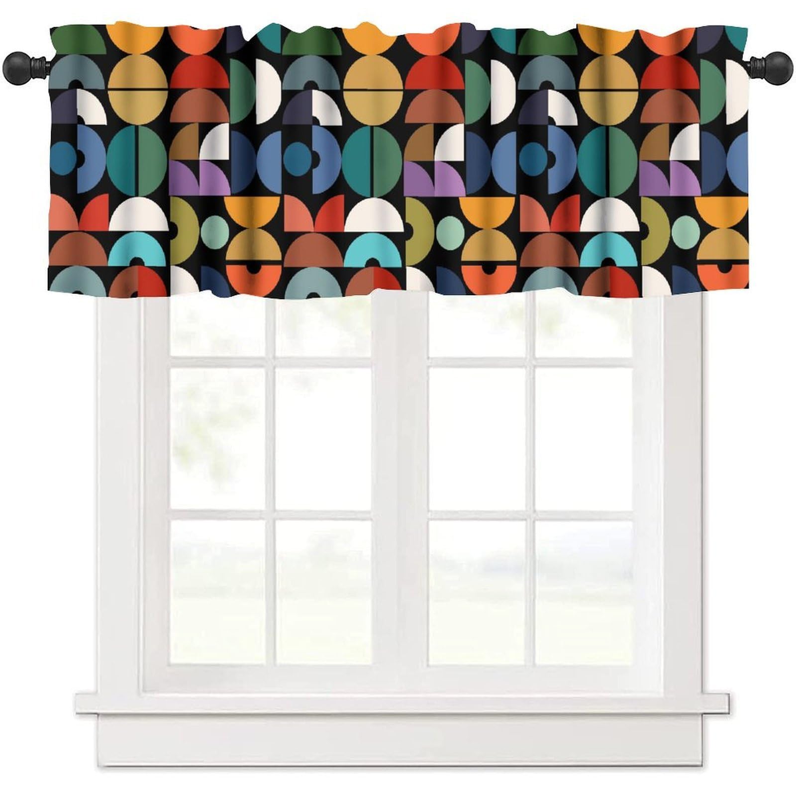 Vintage Mid Century Curtains Valance Retro Boho Neutral Modern Art Abstract Geometric Window Curtain Valance for Farmhouse Bedroom Living Room Kitchen 54x18inch
