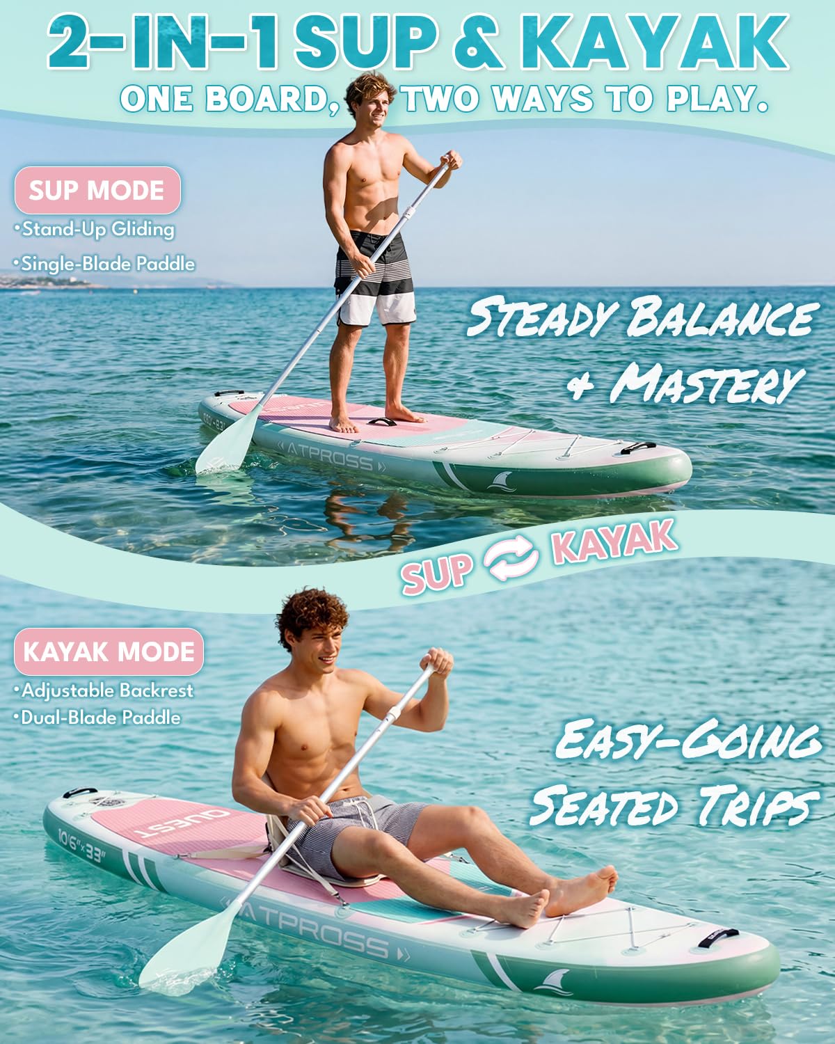 Stand Up Paddling Board,320cm Stand Up | Paddle mit Reichhaltigem Zubehör, SUP Board 200kg Tragkraft mit Eva-Rutschfestem Deck
