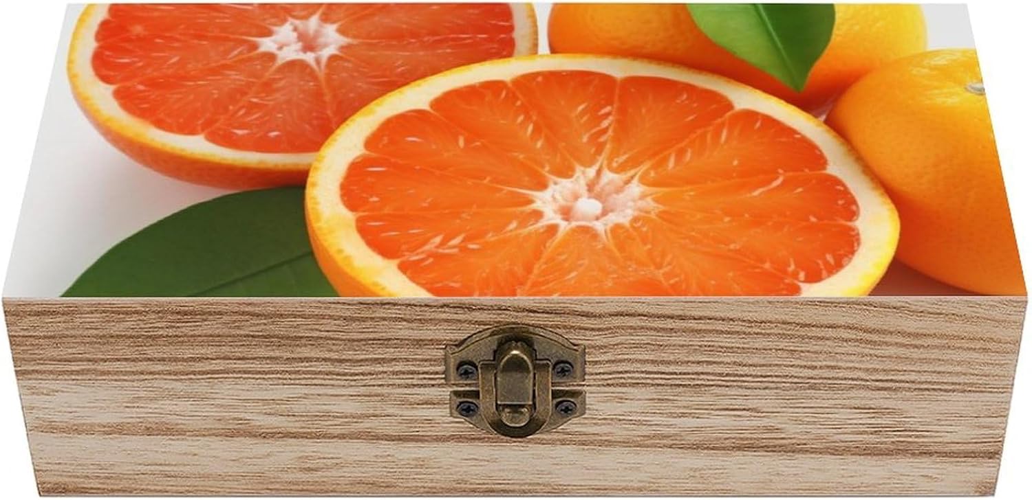 Citrus Fruit Memory Jewelry Wooden Box, Large Wooden Treasure Chest Boxes with Hinged Lid, Photos Storage Case for Women Men, Wooden Keepsake Box, 7.9'' X 3.9'' X2.3''