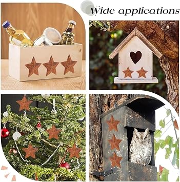 GORGECRAFT 50Pcs 72mm Rusty Barn Star Large Primitives Rustic Stars with 1.6mm Hole Rusty Iron Crafts Pendants Ornaments for DIY Halloween Christmas Remembrance Farmhouse Garden Home Door Wall Decor