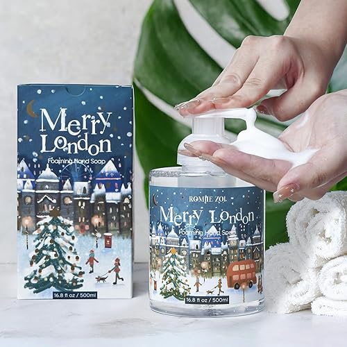 Miniatura 3 de Jabón de manos espumoso navideño con caja de regalo, Merry London, impregnado con aroma a cedro y enebro, 16.9 fl oz 16.8 fl. oz