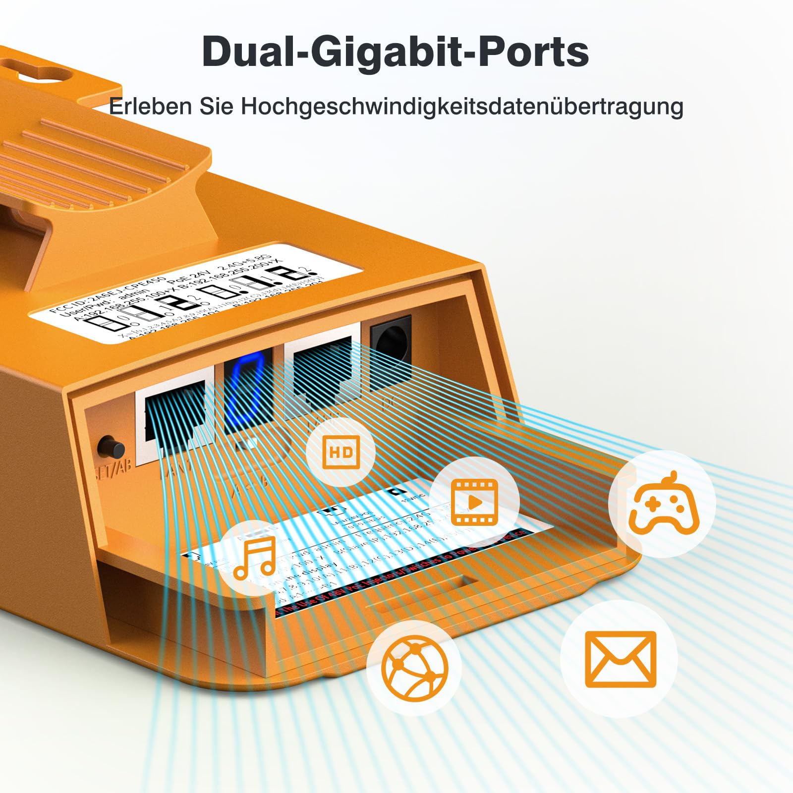 AdaLov CPE469 Punkt-zu-Punkt WLAN Bridge Outdoor, Gigabit Dualband | 5,8/2,4GHz, 3km PtP/PtMP zur Netzwerkerweiterung für Kamera/Gerätehaus/Garage/Scheune, wetterfest, inkl. Halterungen & PoE