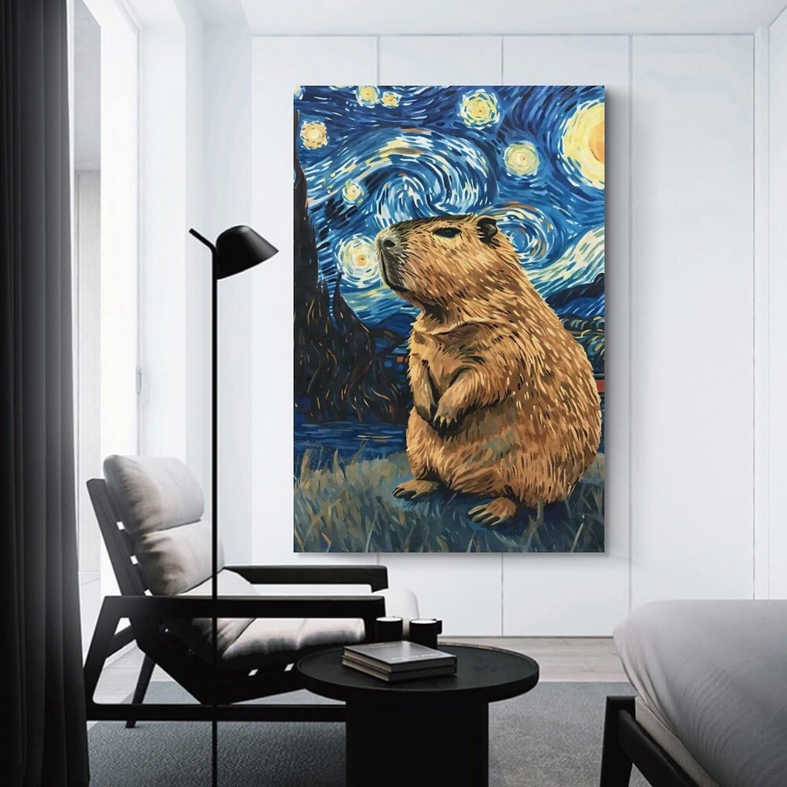 Junmoney Unframe-Style-5 Capybara Starry Night Home Decor Wall Art 08X12inch(20X30cm), For Bedroom, Guest Room Or Reading Nook, Decorative Wall Art For Cosy Rooms