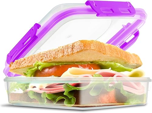 Tafura Contenedores para sándwiches  Caja de sándwich  Contenedores de almuerzo  Contenedores para sándwiches para loncheras  Soporte reutilizable