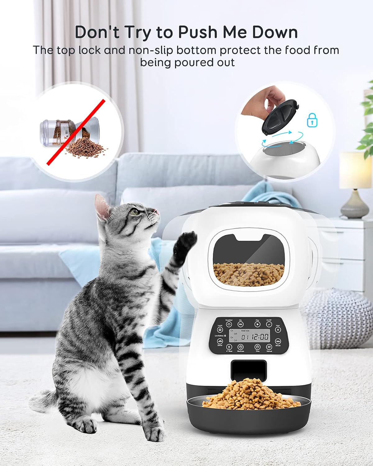 Pet Supplies : ECCOMAS Automatic Cat Feeder, Dog Food Dispenser with Twist Lock Lid, Visible Window, Memory Function, Clog-Free Design & Voice Recorder, Portion Control 4 Meals Daily for Cats & Small Dogs, 3.5L : 