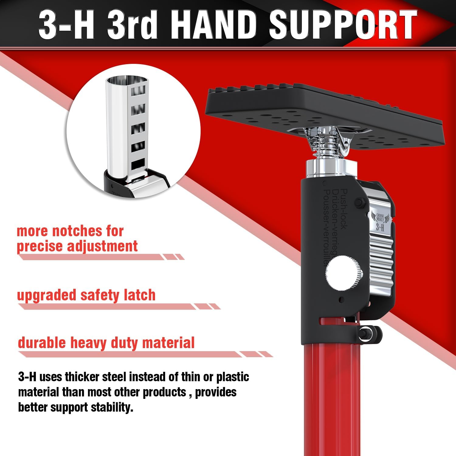 3-H Truck Cargo Bar, 43"-77" Adjustable Support Pole All Metal,Cabinet Jack,Truck Bed Divider with Self-Locking Spring Ratchet - Load Lock Bar for Vans, SUVs & Trucks,Red,4pc