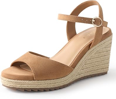 Ankis Espadrilles Wedges Sandals for Women Wedge Platform Sandals Heels Peep Open Toe Comfortable Ankle Strap Buckle Summer Wedge Heels