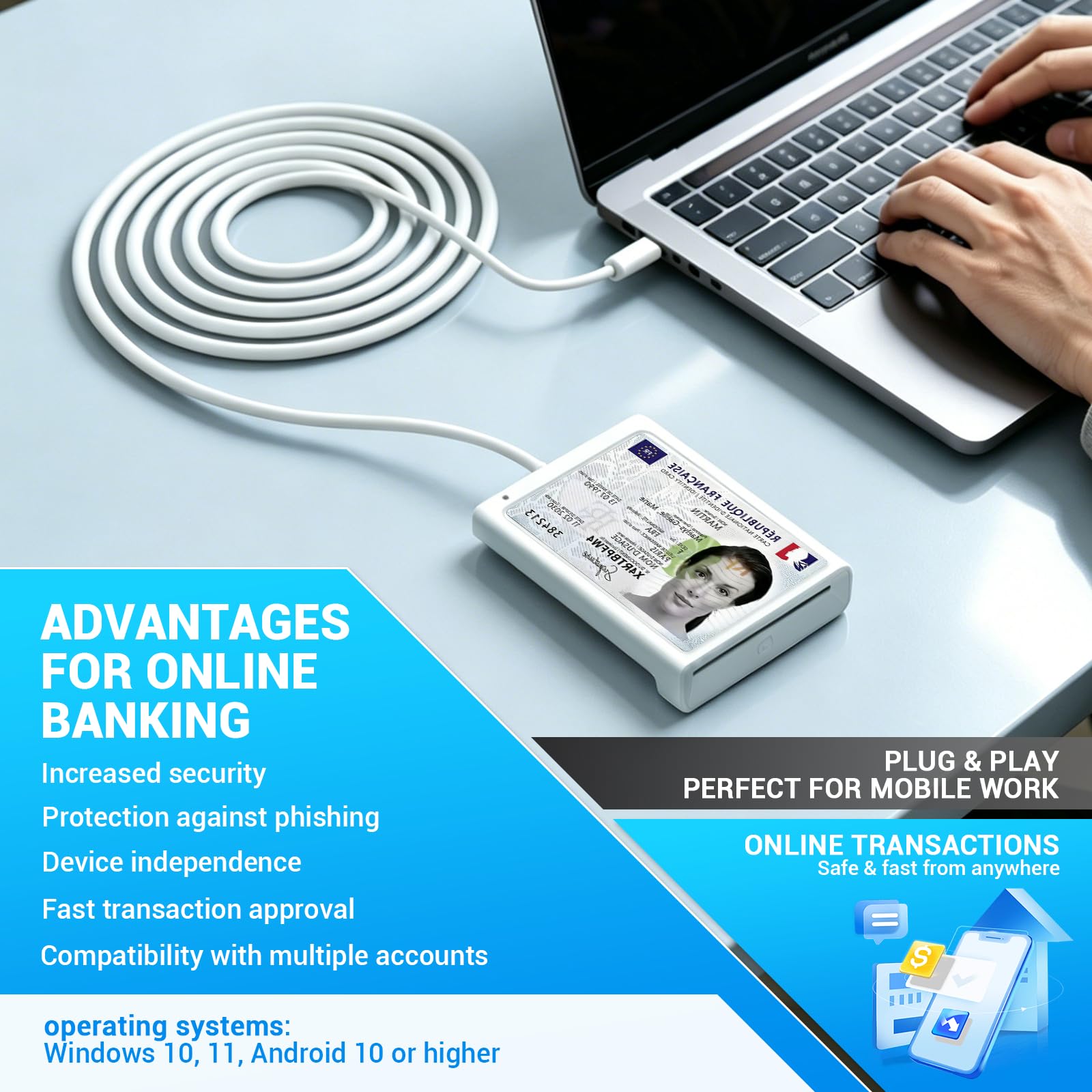 Lettore di Carte USB con NFC, CIE Lettore di Smart Card USB con NFC, Schede CAC e Schede Contactless, Supporto Identità Elettroniche eID, Tessere Sanitarie, Credito, SIM, Compatibile ID DNI DNIe nPA