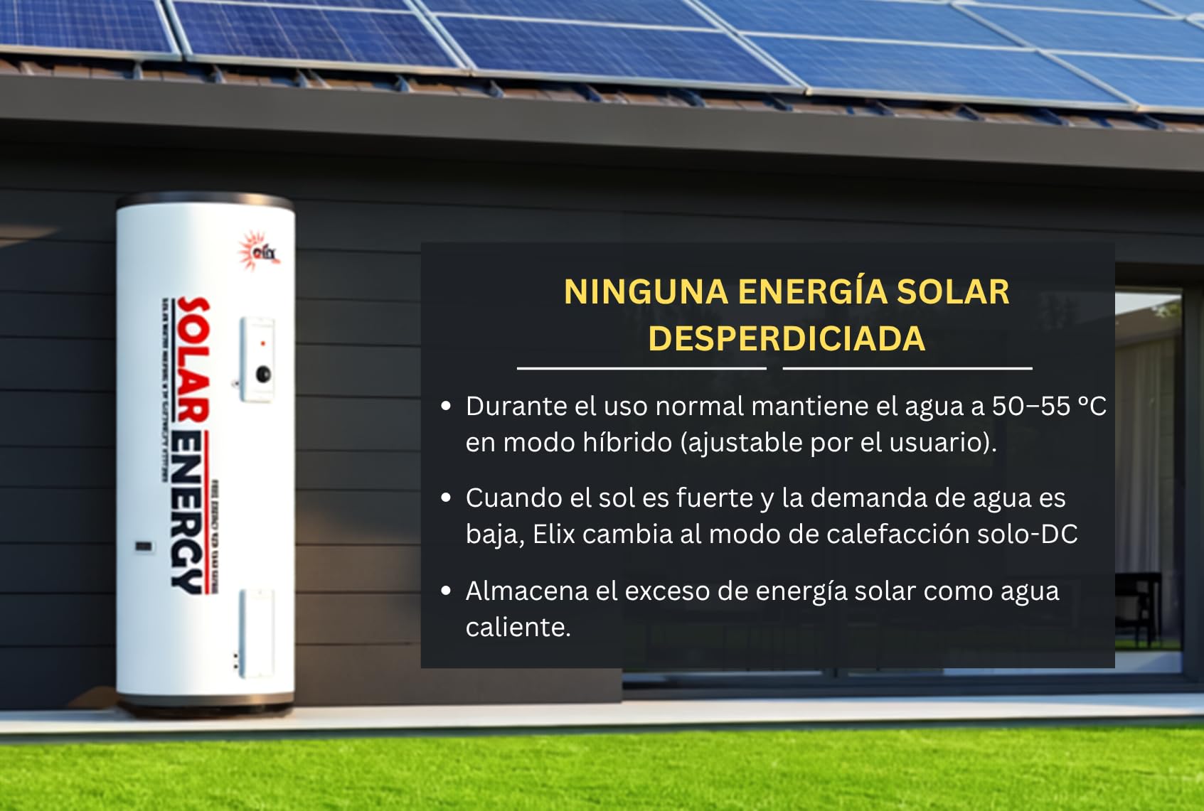 Calentador de Agua Solar Elix PV Termo Eléctrico con MPPT, 200L, DC1500W