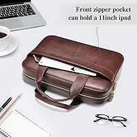 VINBAGGE Valódi Bőr Üzleti Táska - Vintage Laptop Táska 14 Colos Notebookhoz - Férfi Női Válltáska Barna Színben 4