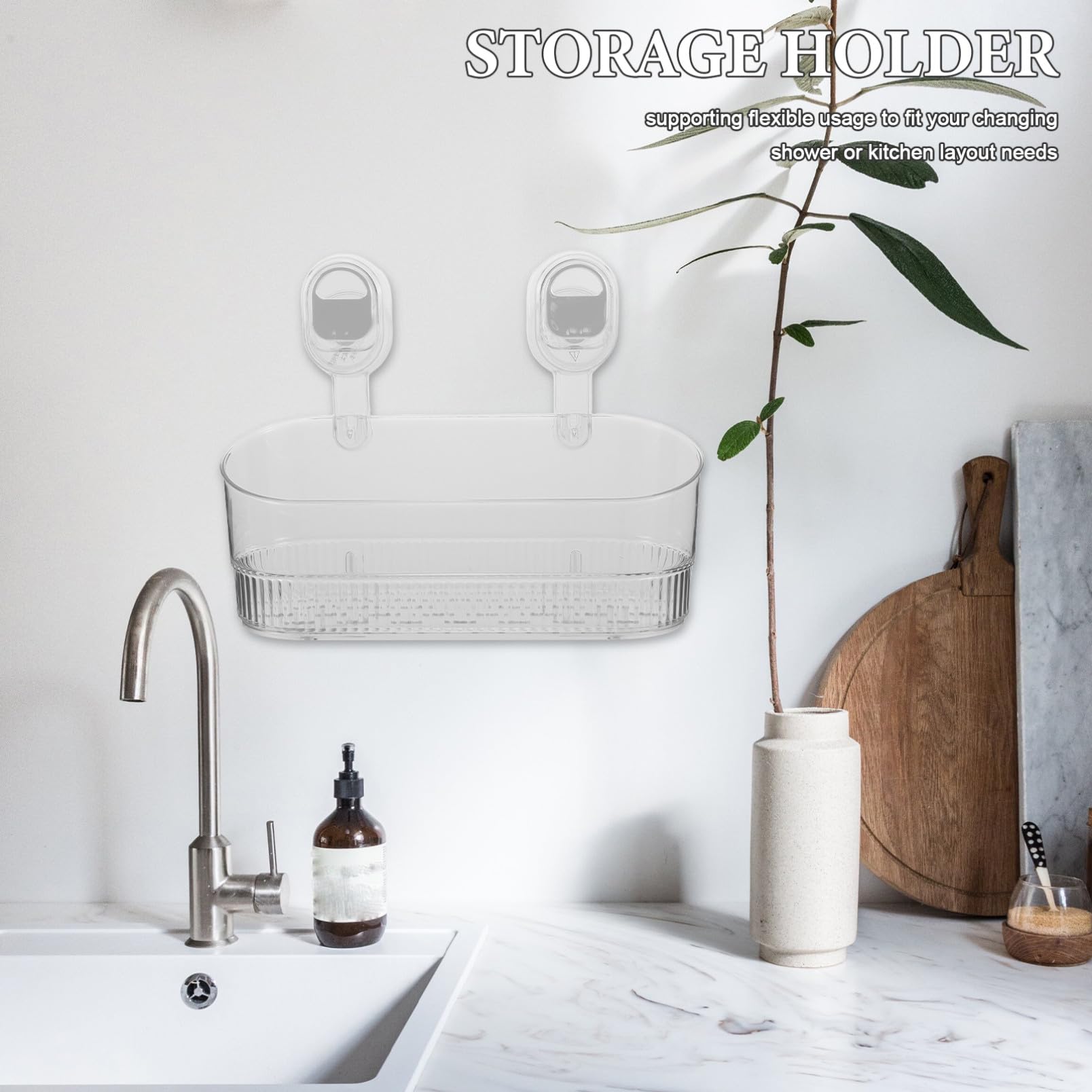 Mensola a Ventosa Trasparente senza Foratura per Doccia e Cucina, Organizer Portaoggetti da Parete Forte Capacità di Carico, Contenitore Porta Saponi e Accessori per Bagno e