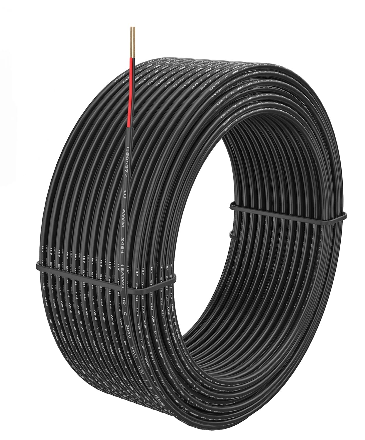 18 AWG 2 Conductor Wire, 100 ft Stranded PVC Cord, 12V Low Voltage/Oxygen-Free Copper/18/2 for Automotive LED Strips, Lamp Lighting, Marine