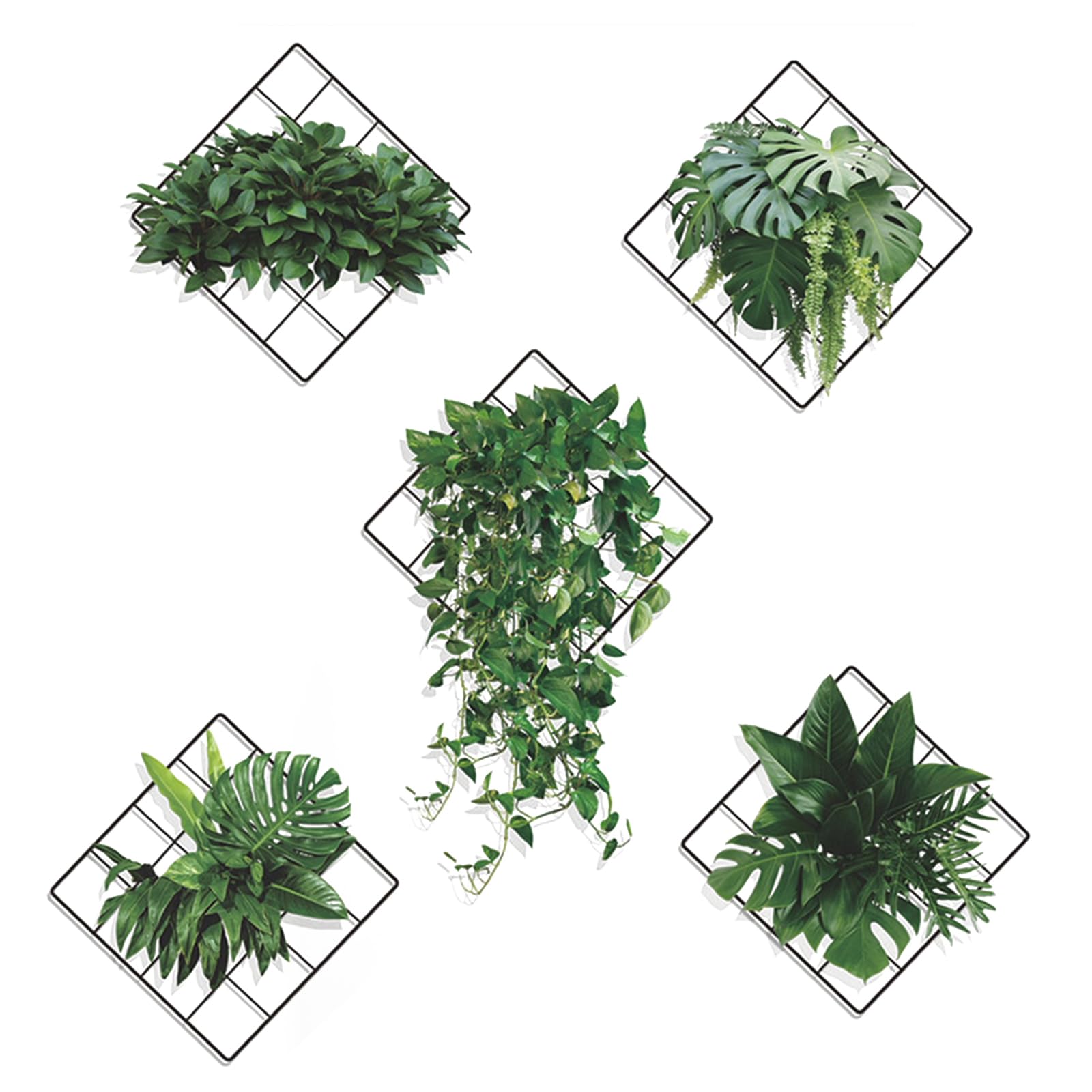 Buaak 5 Pcs Bathroom Wall Stickers, 3D Wall Art, Monstera, Hanging Pothos Ivy Grid Wall Decor Decal