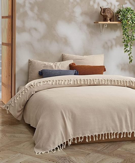 BOHORIA® Tulum Premium Bedspread, XXL, | 100% Cotton | Oeko-Tex® | Bed Throw, Reversible Blanket, Sofa Blanket with Pattern | Extra Large, 200 x 230 cm, Sepia