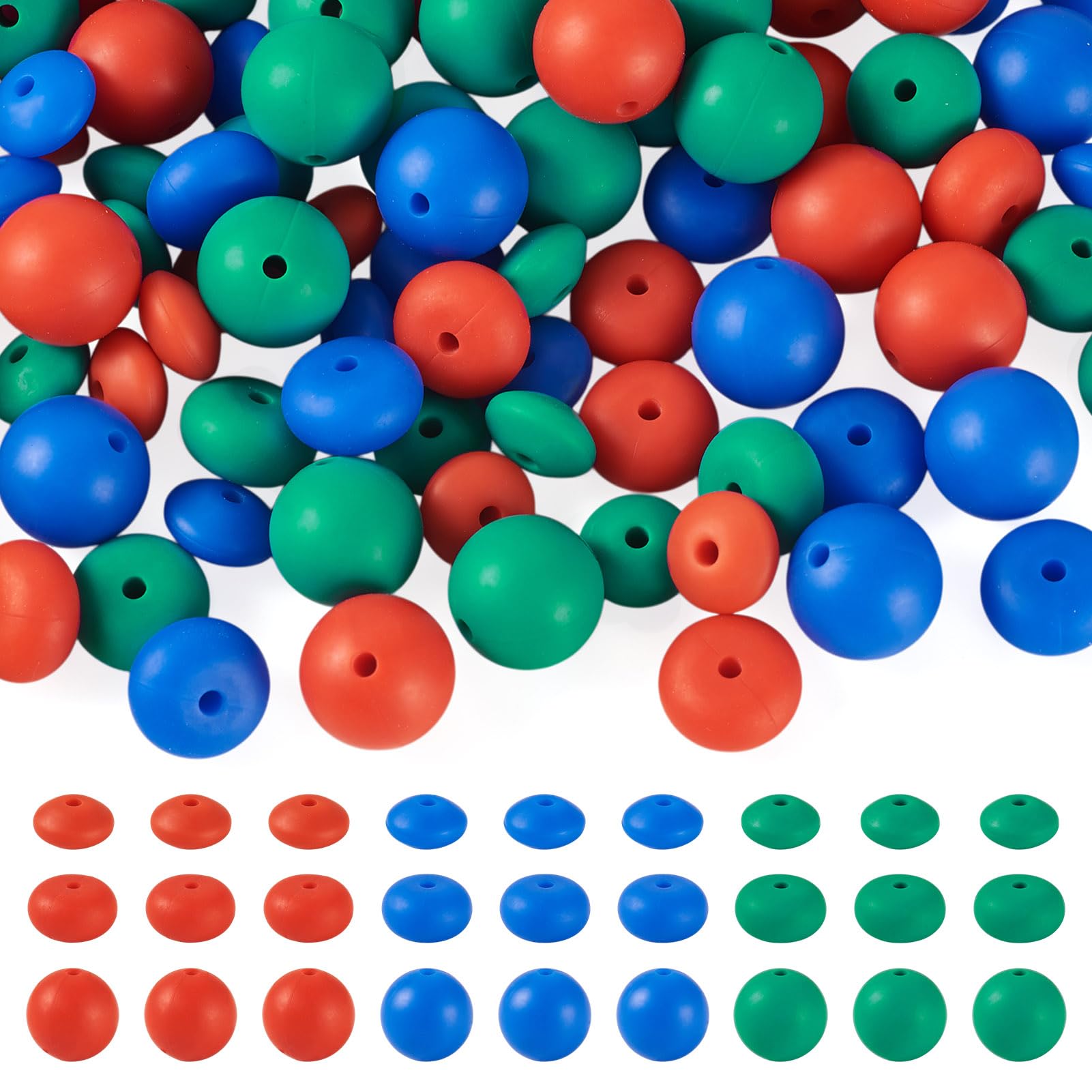 Cheriswelry 90Pcs Round Focal Silicone Beads Rondelle Soft Rubber Lentil Beads Rubber Focal Loose Spacer Bead for DIY Bracelet Keychains Beadable Pens
