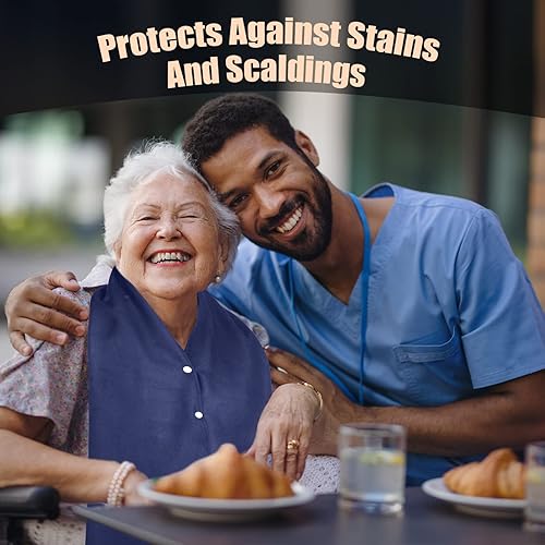 Miniatura 6 de Tarpop Bufanda para adultos, lavable y reutilizable, protector de ropa de comedor, babero para adultos mayores, hombres y mujeres