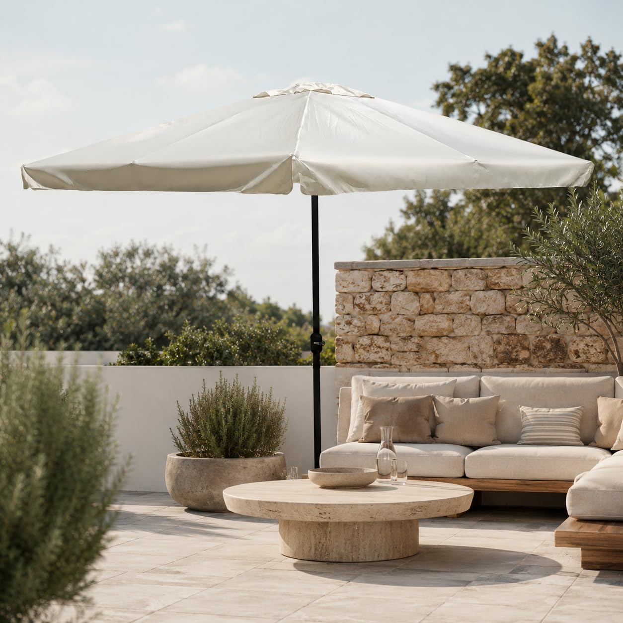 Acomoda Textil - Sombrilla de Jardín 3x3 m con Manivela, Tubo de Aluminio Ø48 mm y Respiradero Superior, Parasol para Terraza, Patio, Piscina y Exterior.