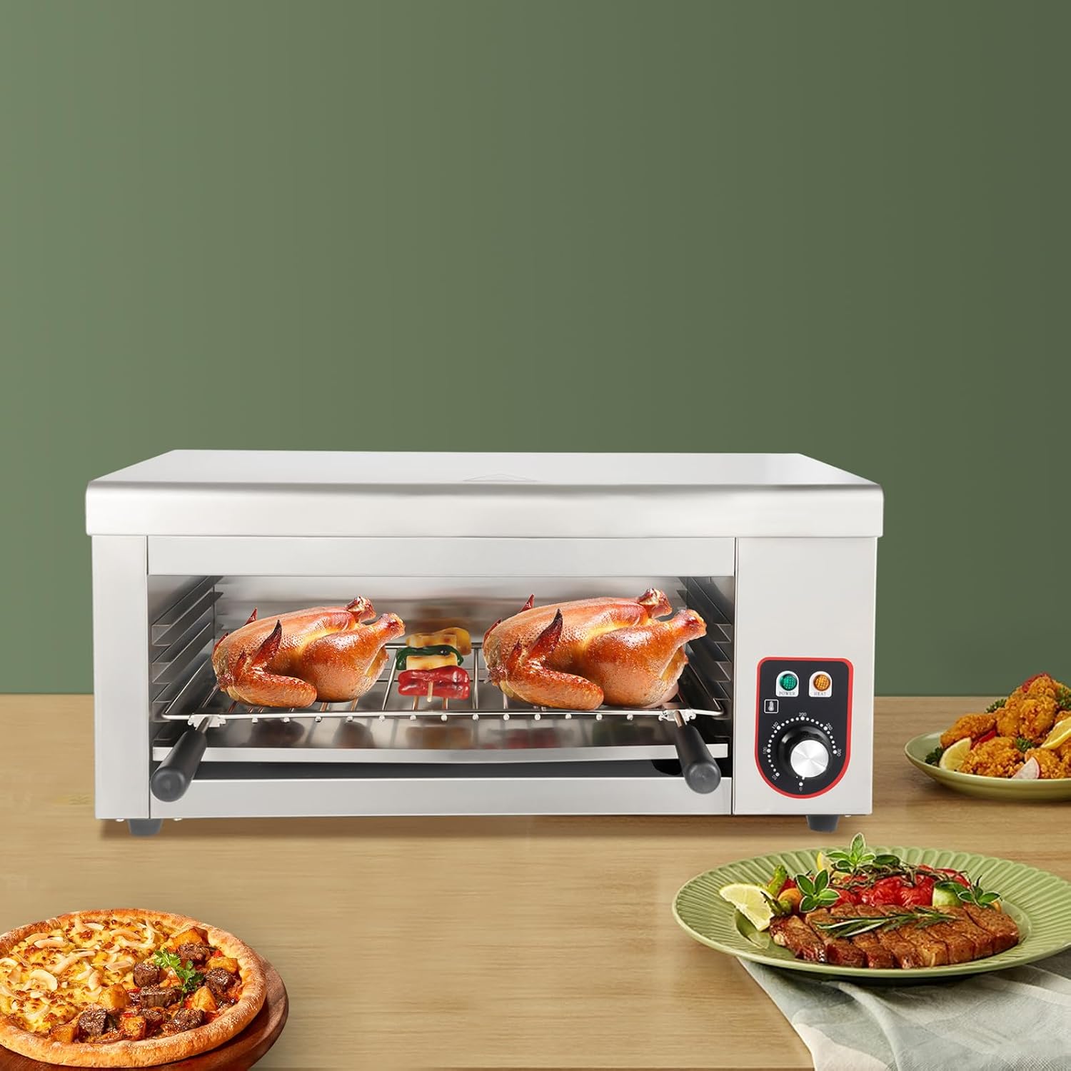 2000W Electric Cheese Melter Grill, 110V Commercial Salamander Broiler 120-570°F Stainless Steel Cheese Melter Machine Countertop Salamander Broiler Toaster Oven For Toast Sandwiches, Grill Steaks